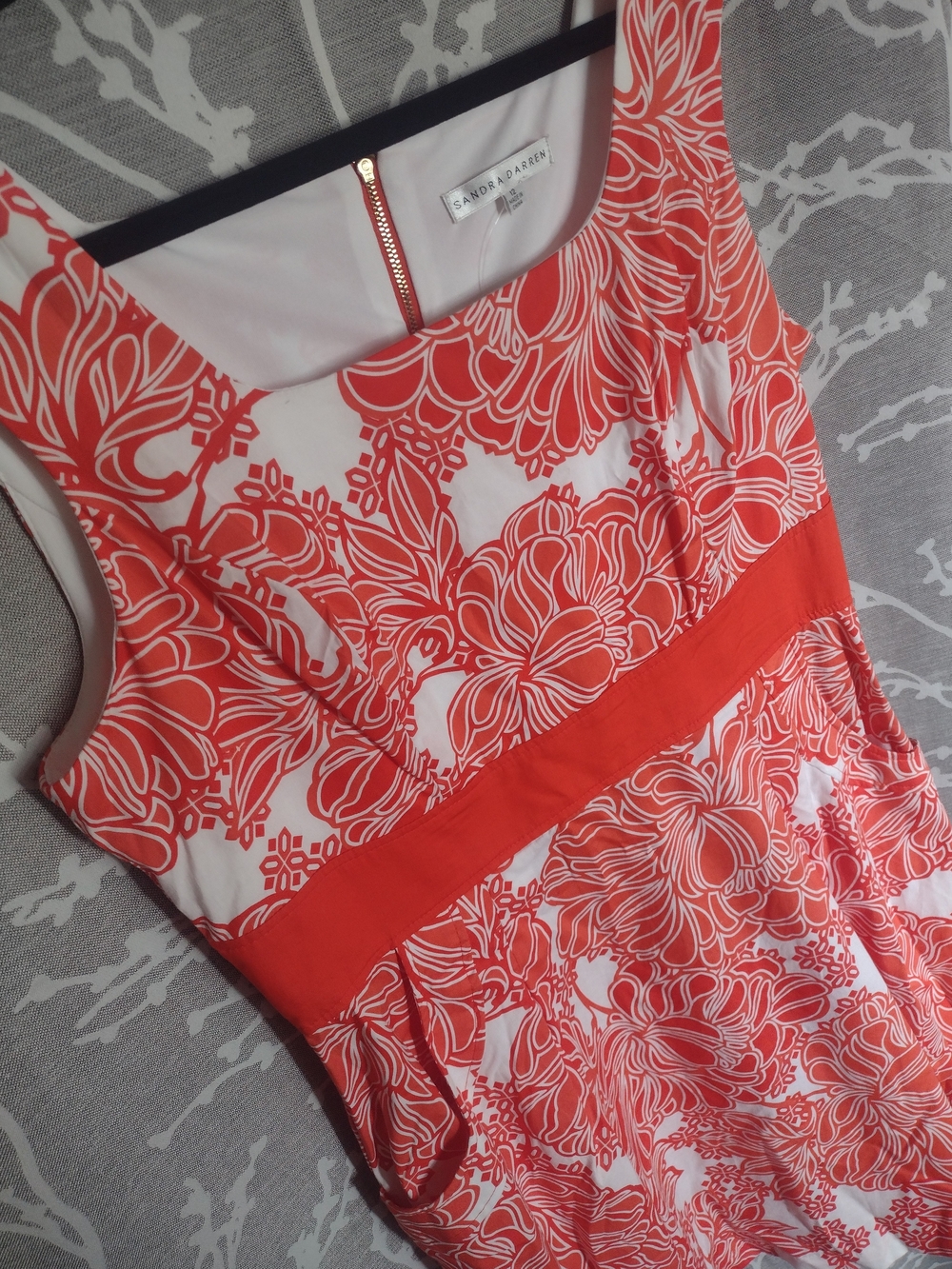 Sandra Darren Orange and White Floral Midi Dress